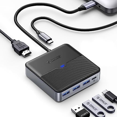 ORICO 6 in 1 USB C Docking Station with 4K HDMI, 100W PD Charging, 3 USB Ports 5 Gbps, Portable Multiport Adapter for MacBook Pro, iPad, Lenovo, Dell, HP Laptop