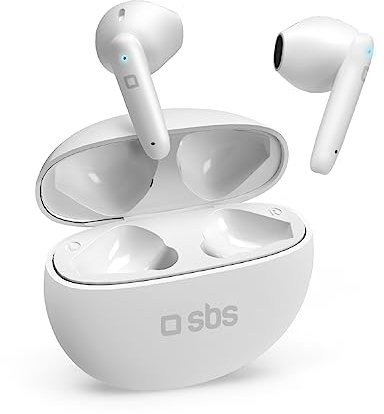 SBS Twin Pure Drops - Cuffie Auricolari Semi In-Ear True Wireless Stereo, Custodia di Ricarica, Microfono HD, controlli Touch, per Smartphone, Tablet, Laptop, 35 Ore