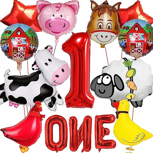 Tier Folienballon Set, Kindergeburtstag Deko 1 Jahre, Luftballon 1 Geburtstag, Geburtstagsdeko 1 Jahre, Bauernhof Geburtstag Deko, Geburtstagsparty Deko 1 Jahre für Junge Mädchen Kinder Party.