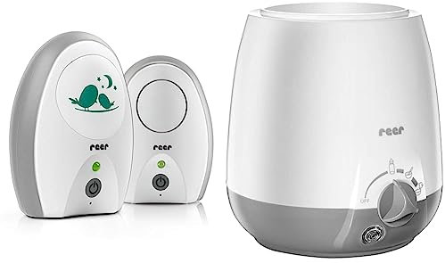reer 50040 Babyphone Neo Digital – 100% abhörsicher, strahlungsarm & Babykostwärmer Simply Hot für Fläschchen und Gläschen, mit Warmhaltefunktion, Weiß/Grau, 1 Stück (1er Pack)