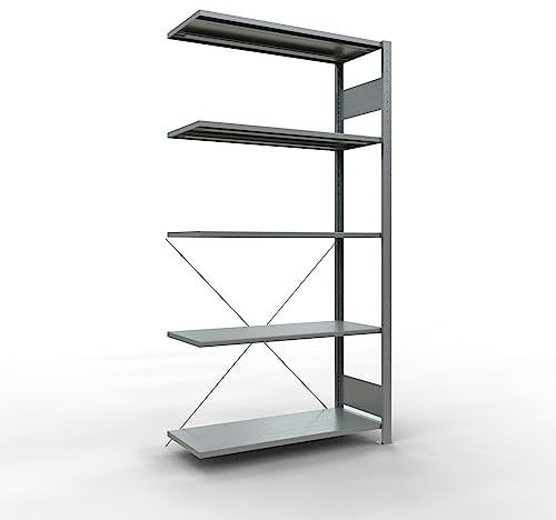 SCHULTE Lagertechnik Anbauregal, Fachbodenregal Stecksystem MULTIplus150, 2000 x 1000 x 400 mm (HxBxT), 5 Fachböden, Kreuzstrebe, verzinkt - Expressline