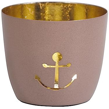 Seaside No.64 - Maritime Windlichter Baltic aus Metall mit ausgestanzten Motiven - Verschiedene Farbkombinationen für Teelichter & Stumpenkerzen in Haus und Garten (Anker - DKL.apricot, Gold)