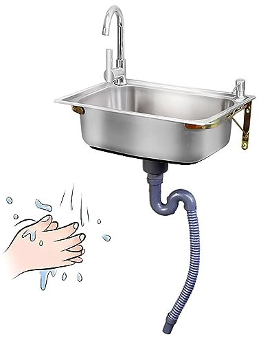 Fregadero de Acero Inoxidable 304 , Lavabo Suspendido, Fregadero Cocina 1 seno con Grifo, Lavabo de Baño Pequeño Montado en la Pared, para Lavar, lavadero, Jardín, Restaurante y Bar, Limpieza Fácil (
