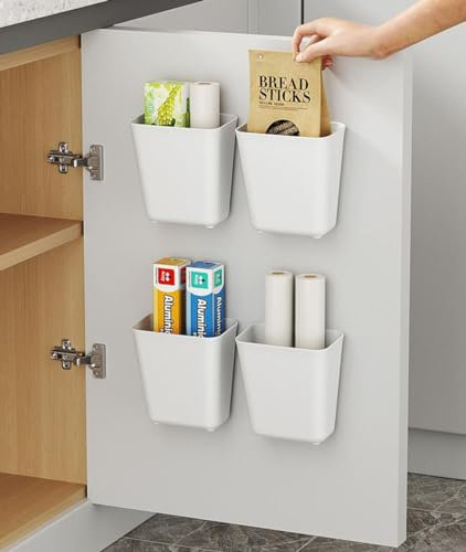 EigPluy Kitchen Cabinet Door Storage Box, Self-Adhesive Wall Mounted Storage Box, Cabinet/Bathroom/Fridge, Small Items Organiser Storage Box (4 pack)