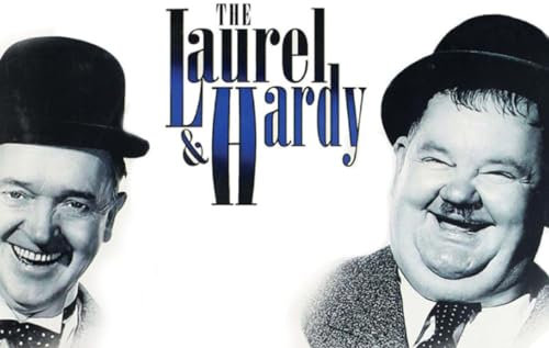 mrdeco Metall Schild 30x40cm gewölbt Laurel & Hardy Dick & Doof Lachen Blechschild