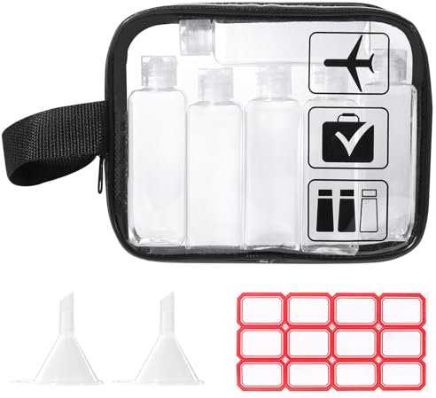 Diboniur Trousse de Toilette Voyage-Flacon de Voyage - 10 Pièces Kit Voyage Avion, Flacon Vide Voyage 100 ML avec 2 Petits Entonnoirs, Voyage Accessoires pour Shampoo, Creme, Lotion