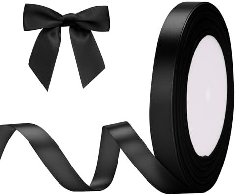 G2PLUS Black Stain Ribbons 10mm: Thick Fabric Gift Wrap Ribbons for Crafting & Decorating Halloween Parties, 22M