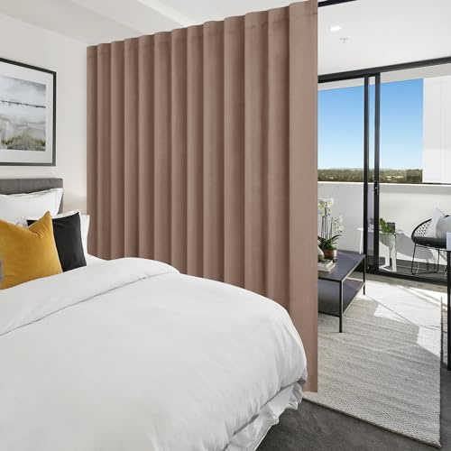 Hiasan Blackout Patio Sliding Door Curtain Extra Wide Thermal Insulated Blind Privacy Room Divider Curtain with Back Tab & Rod Pocket for Bedroom Partition Glass Door (100 x 84 Inches, Khaki)