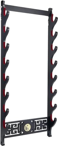 Dfdvye Supporto per spada Katana, supporto da parete a 8 livelli con icona Tai Chi in velluto imbottito Katana Samurai Spada Espositore per bacchette, spada laser, Wakizashi, espositore per spade