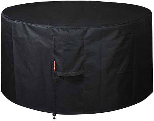 Sheechung Round Gas Fire Pit/Table Cover-Fit 36-40 inch Outdoor Firepit/Bowl,600D Heavy Duty Patio Cover Black,100% Weather Resistant&Waterproof for Backyard,Porch,Deck,Camping,grill,40”Dia X 22”H