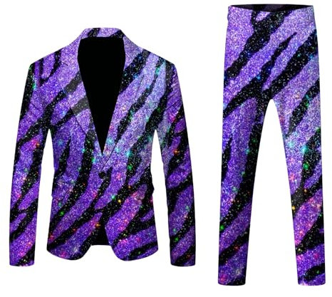 Anzug Herren 2 Teilig Sets Disco Outfit Glitzer Jacke und Hose Metallic Glänzende Pailletten Anzüge für Discokugel Party Karneval Kustüm Discokugel Hochzeit Mottoparty Disco-Anzug 80er Jahre Outfit