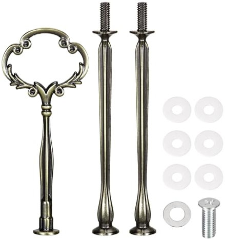 sourcing map 4 Sets Cake Tray Stand Handle Cupcake Dessert Plate Hardware Fitting Holder Rod Stand Handle for Cake Stand Wedding Party, 3-Tiers Flower Bronze