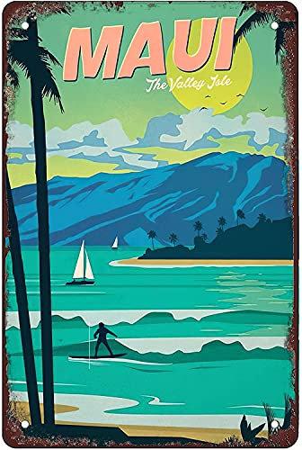 Lustige Metall-Blechschilder Maui, Vintage, Bar, Club, Höhle, Zuhause, Küche, rustikale Reise, Wandkunst, Dekoration, 30 x 20 cm