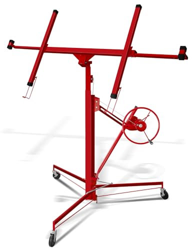 Hebitod XXL-Plattenheber Plattenlift, Klappbar plattenheber trockenbau, Höhenverstellbar 140-350 cm Arbeitshöhe, Lastarme bis zu 290 cm, Tragfähigkeit bis 68 kg, Set rigips plattenheber,Rot