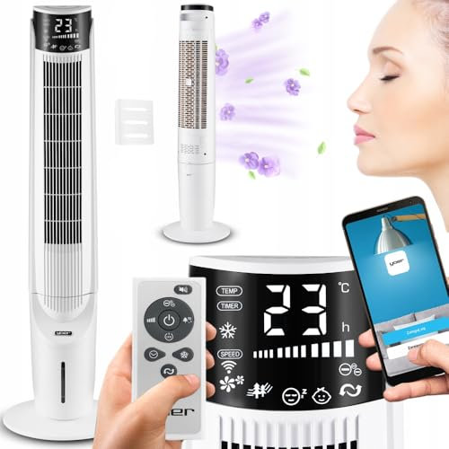 Yoer Luftkühler mit Wasserkühlung, 6-in-1 Ventilator, Luftbefeuchter, Ionisator, Luftreiniger, Aromatherapie, Mobile Klimageräte Air Cooler 3L, 1638 m³/h Luftstrom, 60 W, Weiß, Cascado TFC06W