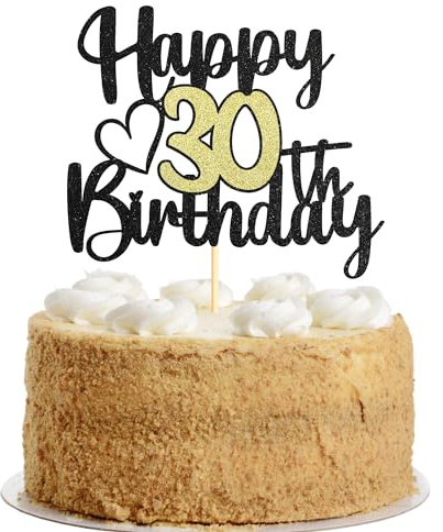 Sumerk 1 Stück 30. Geburtstag Tortendeko Schwarzes Gold 30. Kuchendekorationen für Frau Mann