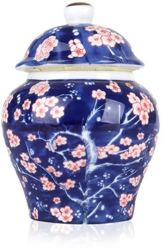 Yunjuhop Chinesische Vase Weiß Blau Keramik Ingwer Vasen Für Home Decor Vase Cineserie Keramik Vase Mit Deckel (Pfirsichblüte)