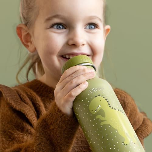 Gourde personnalisable enfant - Trixie verre plastique enfant personnalisé (500 ml, 100% acier inoxydable) (Dino)