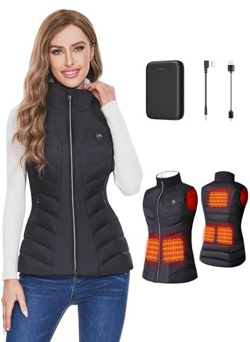 Vofuoti Beheizbare Weste Damen mit Akku, Leichtgewicht Heizweste mit 7 Heizbereich, Mode Schlanke Passform Beheizbare Jacke Damen