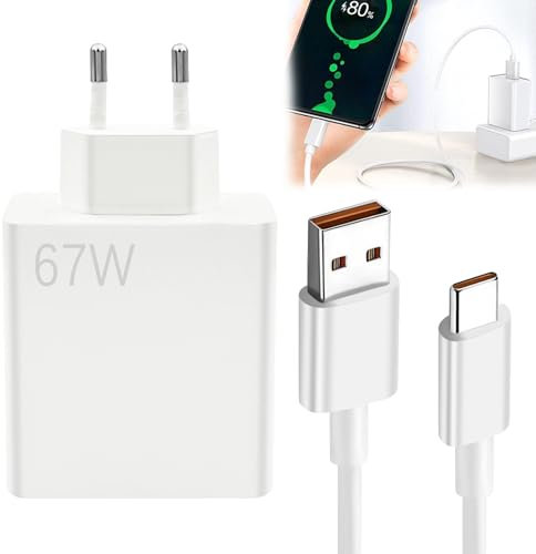 67W Xiaomi Rápido Cargador de Pared de Carga con Cable de 1.5m para Redmi Note 13 Pro, Xiaomi 14, 13, 12, 12t, 12s, Nota K60, K50, 11, 11s, 12 ProPlus, Poco X6, F5, X5