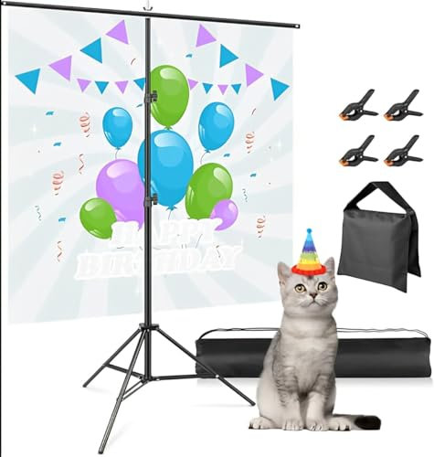Huzofexo - Soporte de fondo portátil en forma de T de 5 x 8 pies, soporte de fondo de fotografía de pantalla verde con clips, kit de soporte de fotos ajustable para fiestas, bodas, carteles, sesiones