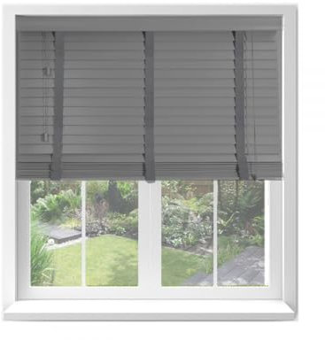 Ev Dekor Faux Wood Blinds - Wooden Grain window Venetian Blind 50mm Horizontal Slats - White Silver/Grey Tape TRIMMABLE, Child Safe Window Shades (Dark Grey Embossed Pattern, W60cm x L150cm)