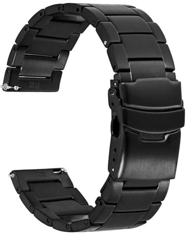 WOCCI 20mm Schweres Metall Uhrenarmband für Herren, Edelstahl 316 L, Faltschließe mit Doppelverriegelung (Schwarz)