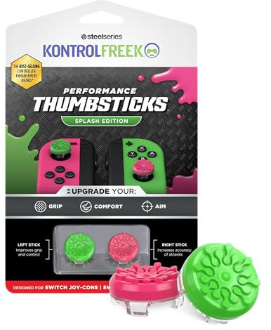 KontrolFreek Splash Performance Thumbsticks für Nintendo Switch Joy-Con-Controller | konkav | Grün/Rosa
