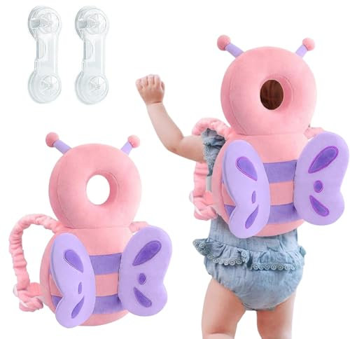 Norhogo Testa Bambini Regolabile Zaino, protezione testa bambino, cuscino di protezione per la testa del zaino, Primi Passi Zainetto Anticaduta Bambini, adatto per bambini dai 4 ai 24 mesi farfalla