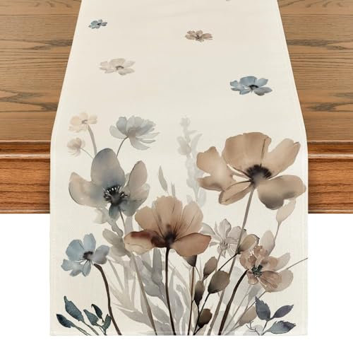 Artoid Mode Wilde Tuschemalerei Blumen Blätter Frühling Tischläufer, Herbst Küche Esstisch Dekoration Drinnen Urlaub Party Dekor 40x100 cm