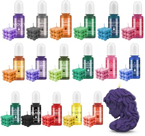 Bolosa Kerzenfarbe, Kerzenwachs Farbe, 16 Wachs für Kerzen, Kerzenwachs Zum Gießen Hochkonzentrat Flüssiger, Kerzen Farbe für Kerzenwachs, Sojawachs, Paraffinwachs, Gelwachs - je 10 ml