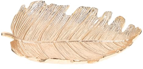SOIMISS Bandeja para Anillos Dorada de Aleación de Zinc Forma de Hoja | Decoración Creativa para Escritorio, Fácil de Mover y Limpiar, Adecuado para Guardar Piezas Pequeñas