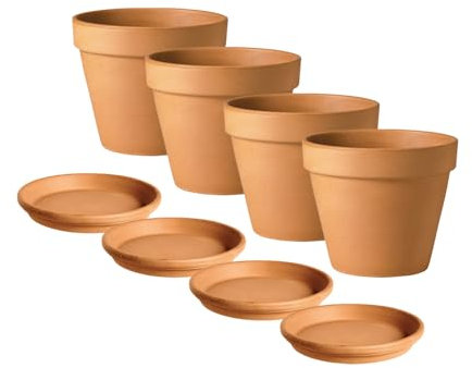 Plant Avenue APTA Verona 23cm Pots with Saucers (Set of 4) - Rustic Indoor & Outdoor Decor