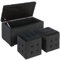 HOMCOM 3-teiliges Set mit Stauraum, 2 x Sitzhocker, Polster-Sitztruhe, Fußhocker, Aufbewahrungsbox, Fußablage, belastbar bis 130 kg, Mikrofaserstoff, Schaumstoff, 75 x 40 x 42 cm, Dunkelgrau