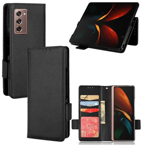 ShouBao Compatible with Samsung Galaxy Z Fold 2 Wallet Case,PU Leather Folio Flip Case Compatible with Samsung Galaxy Z Fold 2 Cell Phone Leather Case Black