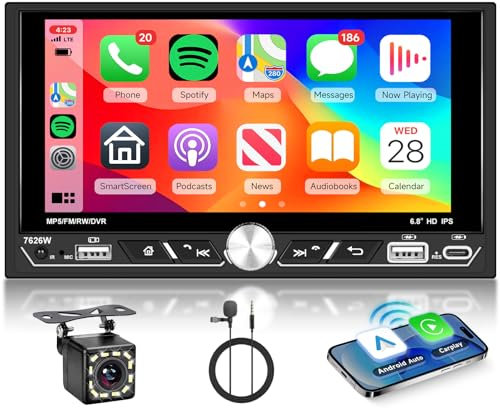 VECHTEL Radio de Coche 2 DIN con CarPlay Android Auto Inalambrico, 7 Pulgadas IPS HD Pantalla Táctil Radio Coche Soporte Bluetooth 5.2 Radio FM/Am/RDS Tipo-C/2USB/AUX Mirror Link SWC Cámara Trasera