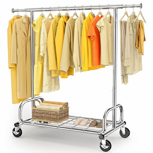 HOKEEPER Kleiderständer auf rollen,136 kg Tragkraft,Schwerlast Kleiderständer,ausziehbare Kleiderstange zum Aufhängen von Kleidung