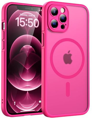 TOCOL Coque Magnétique pour iPhone 12 Pro Max 6,7 Pouces, Compatible avec MagSafe, Protection de l'objectif améliorée, Coque Mat Translucide Fine Antichoc, Rose Vif