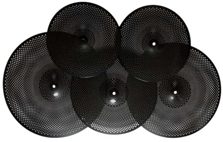 Luwecf 5er Set Becken für Schlagzeuger, 14 Zoll Hi Hat, 16 Zoll Crash, 18 Zoll Rash, 20 Zoll Ride für Übung, Schwarz