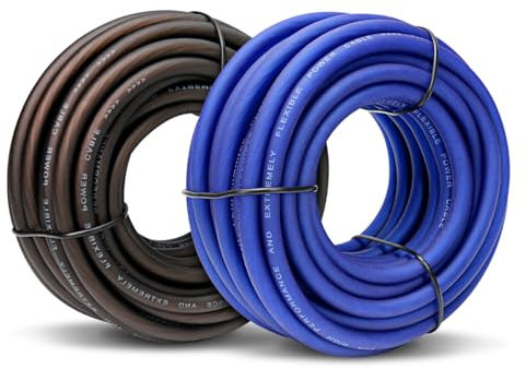 Cable de calibre 8 (25 pies, negro + azul) – CCA Cable de alimentación y tierra para batería de audio de coche, marino, soldadura, cableado de audio eléctrico para amplificador de altavoz
