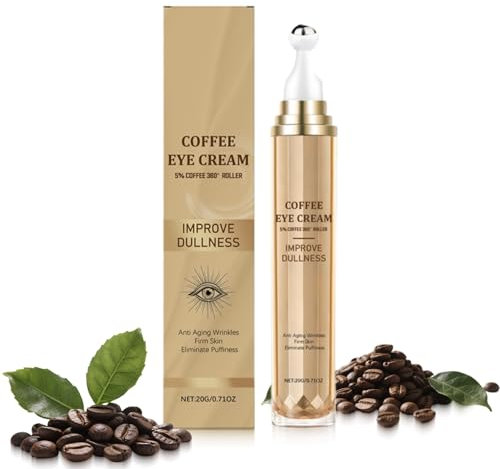 Koffein Augencreme Serum, Augenpflege, Anti-Aging-Augenserum mit 360°-Massageball, Creme gegen Augenringe und Tränensäcke, Augenpflege, Anti-Aging-Augenserum mit 360°-Massageball, 20g (1Stk)