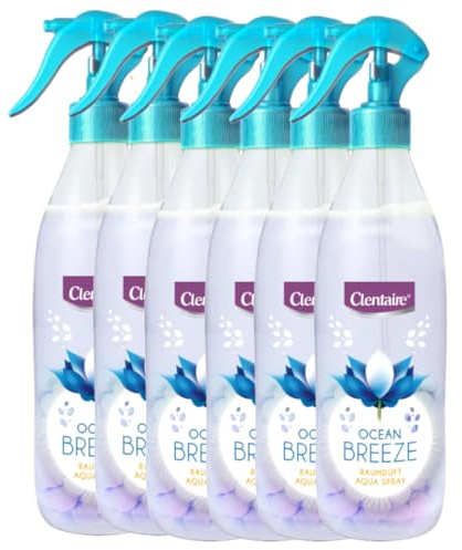 CLENTAIRE Ocean Breeze 6 x 425ml Lufterfrischer, Natürlicher Raumspray für Zimmer, Textilerfrischer, Geruchsbekämpfung für Textilien, Sofabezüge, Gardinen, Teppiche