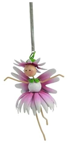 Holzwurm Dekofigur Käfer Biene Katze Maus Schnecke Kuh, Eule aus Metall mit Magnetfuß, Gartenfigur, Metallfigur, Blechfigur (Elfe Hänger Pink)