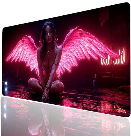 Tapis de Souris xxl 1200x600x3 mm Ange Desk Mat FemmeTapis de Bureau Gaming Bords Cousus Design Durable et Imperméable avec Base en Caoutchouc Antidérapante pour Souris Sans Fil Clavier Model-10178