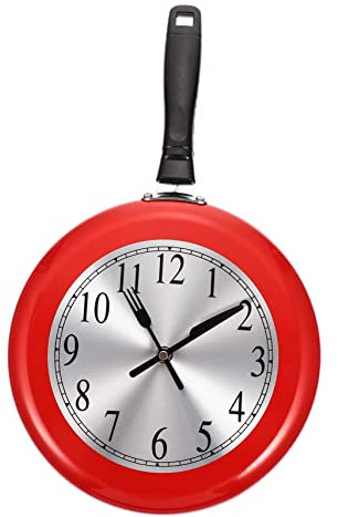 INOOMP 10 Zoll Edelstahl Bratpfannen Wanduhr Geräuschlos Für Zuhause Stummdesign Rot Ohne Batterie