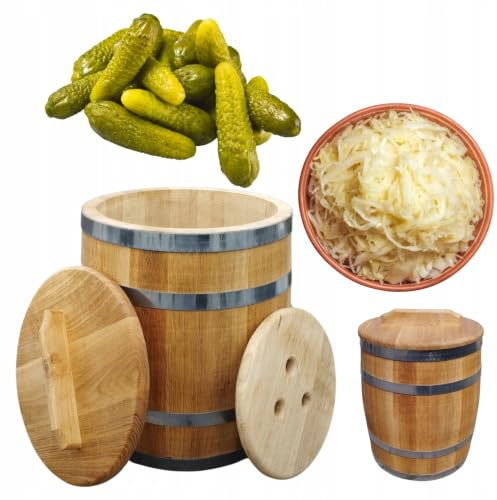 50L Eichenfass zum Fermentieren Gärfass aus Eiche lebensmittelecht mit Deckel und Pressholz Sauerkrautfass Gurkenfass Fermentierfass Holzfass Einlegefass handgefertigt EU für Gemüse Obst