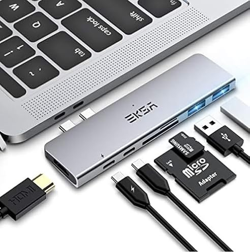 EKSA Thunderbolt 3 Hub, 7in2 USB C Hub Adapter Dongle für MacBook Air 2018, MacBook Pro 2018/2017, 4K USB C auf HDMI, Thunderbolt 3 Port, 100W Stromversorgung, 2 USB 3.0 Port und SD/TF Kartenleser