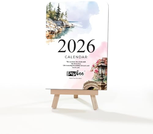 Papboo Tischkalender 2026, A6, mit Staffelei aus Holz, ideal für Zuhause, Büro und Neujahrsgeschenke (Landschaft)