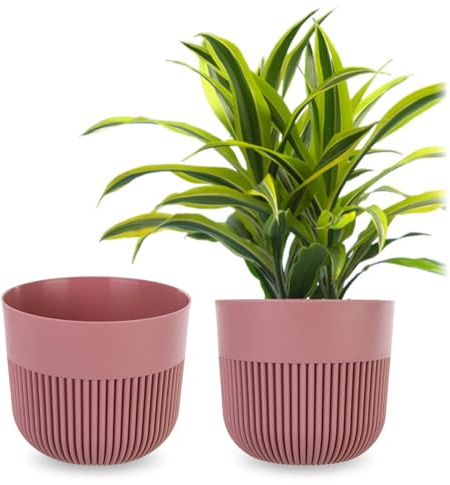 KADAX Pot de fleurs Ø 17 cm - Pot de fleurs avec structure rainurée pour l'intérieur et l'extérieur - Pot de fleurs en plastique pour plantes d'intérieur (rose)