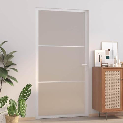 QJBSAVVA Innentür mit Zarge 102,5x201,5 cm Weiß Mattglas Hartglas Türblatt Modernes Design Robust & Lichtdurchlässig für Wohnzimmer Büro Schlafzimmer Flur